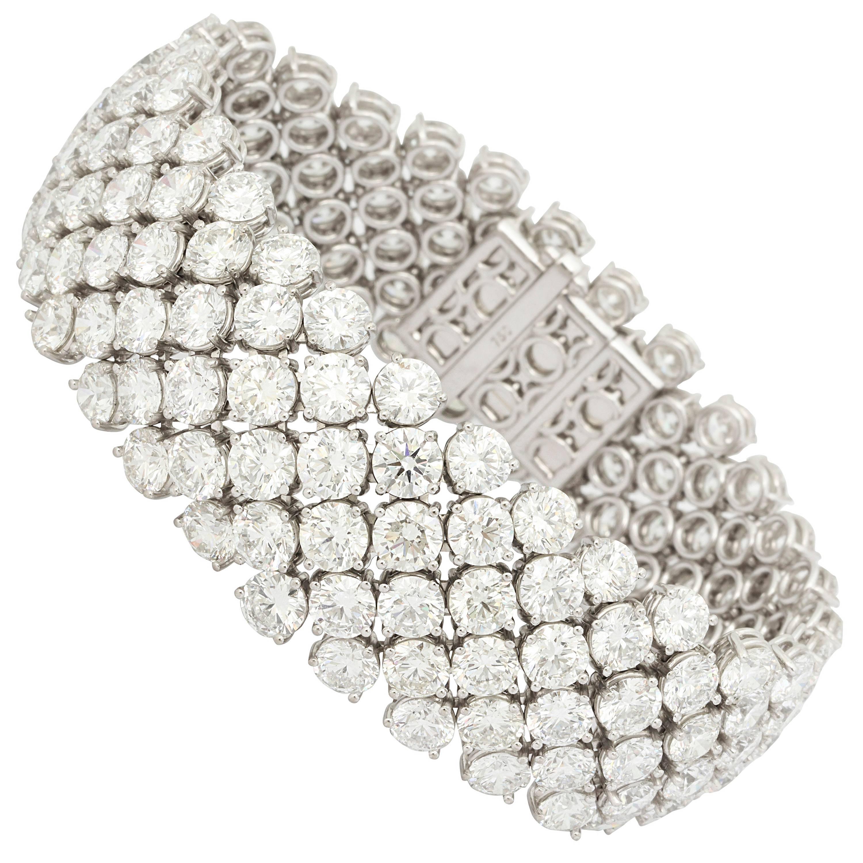 Finest Wide 60 Carats of Diamonds Gold Bracelet