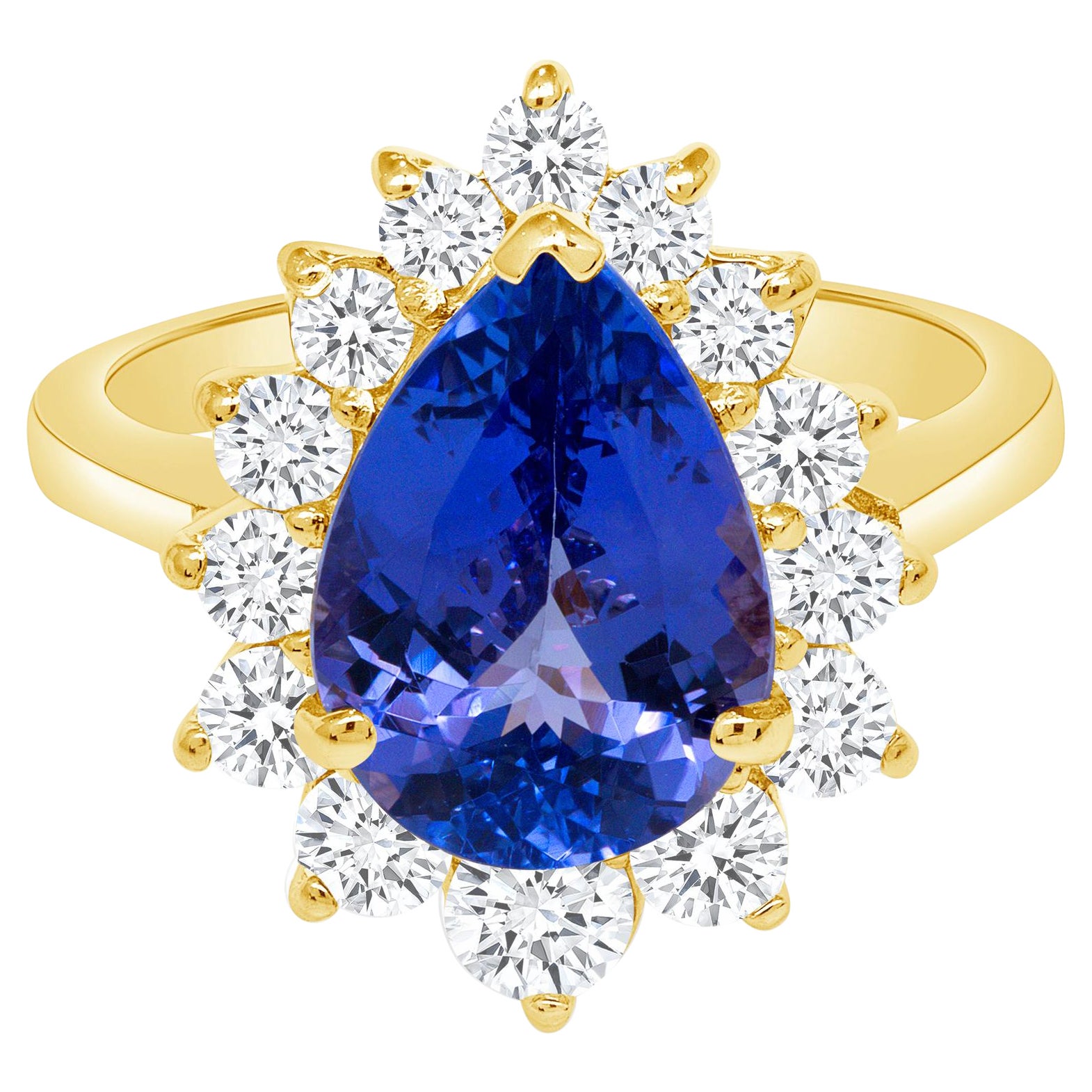 Tansanit & Diamant Fancy Shape Ring auf 14 Karat Gelbgold