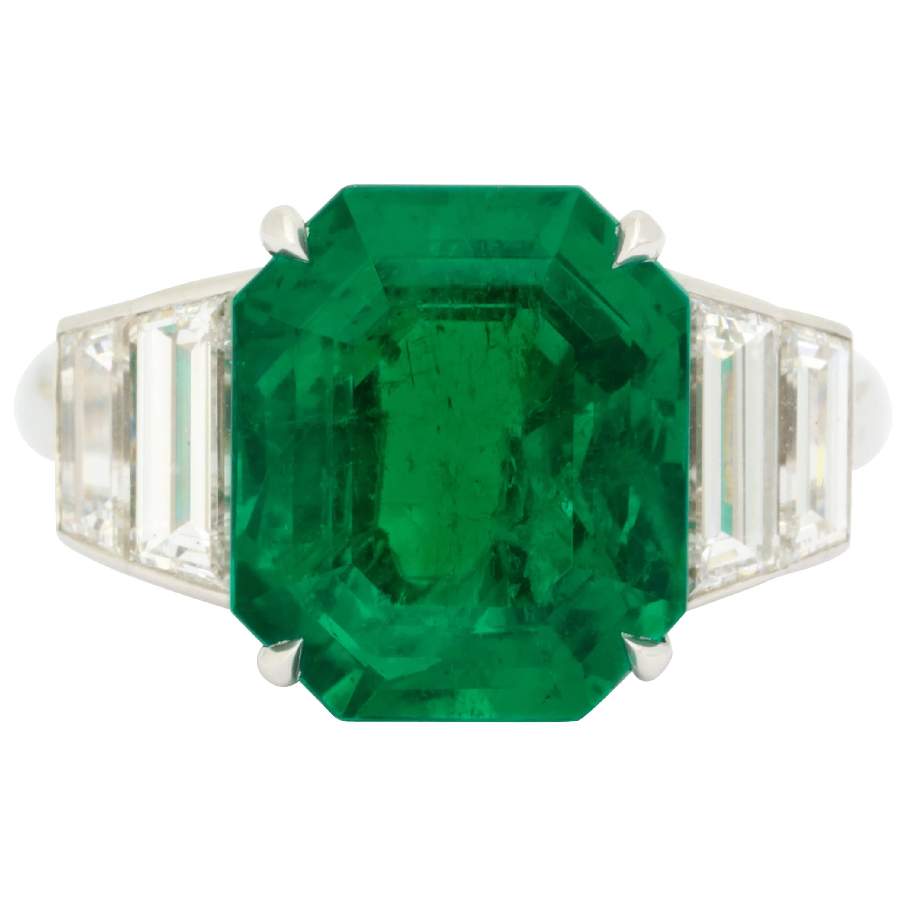 6.52 Carat Gem Quality Colombian Emerald Diamond Ring For Sale