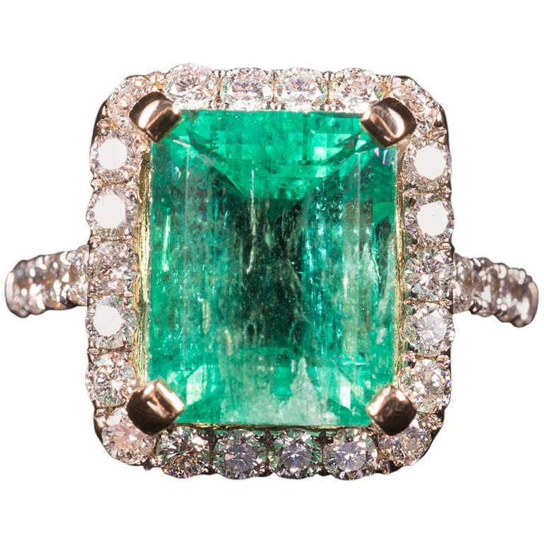 Fabulous Art Deco Colombian Emerald Diamond Gold Ring at 1stDibs