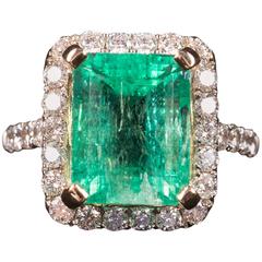 Antique Fabulous Art Deco Colombian Emerald Diamond Gold Ring