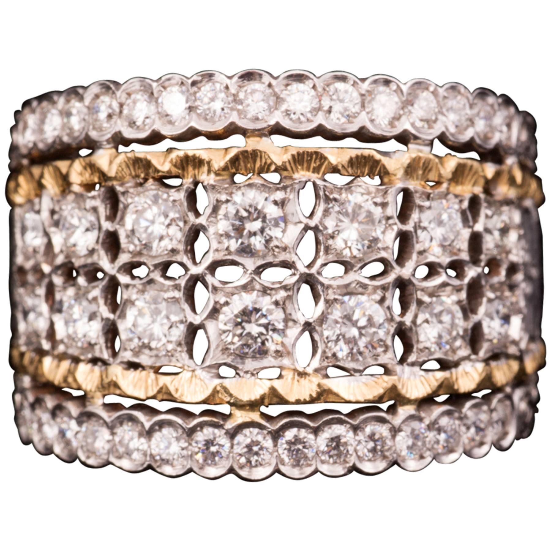 Fabulous Mario Buccellati Diamond Two Color Gold Ring