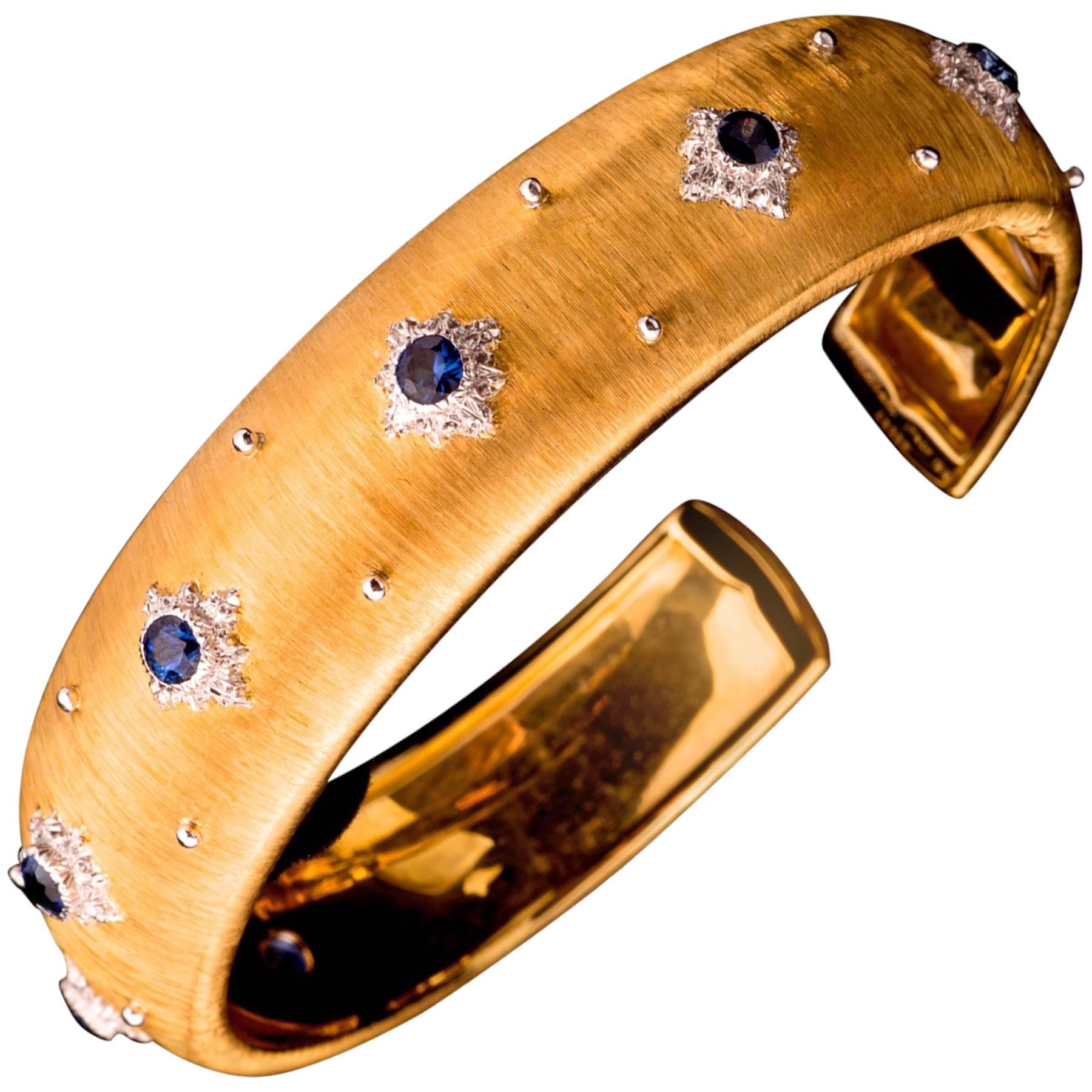 Buccellati Sapphire Diamond Gold Macri Cuff Bracelet