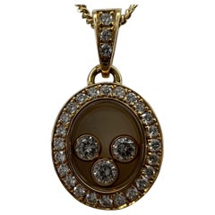 Fine Chopard Happy Diamonds Oval 18k Yellow Gold Pendant Necklace with Box