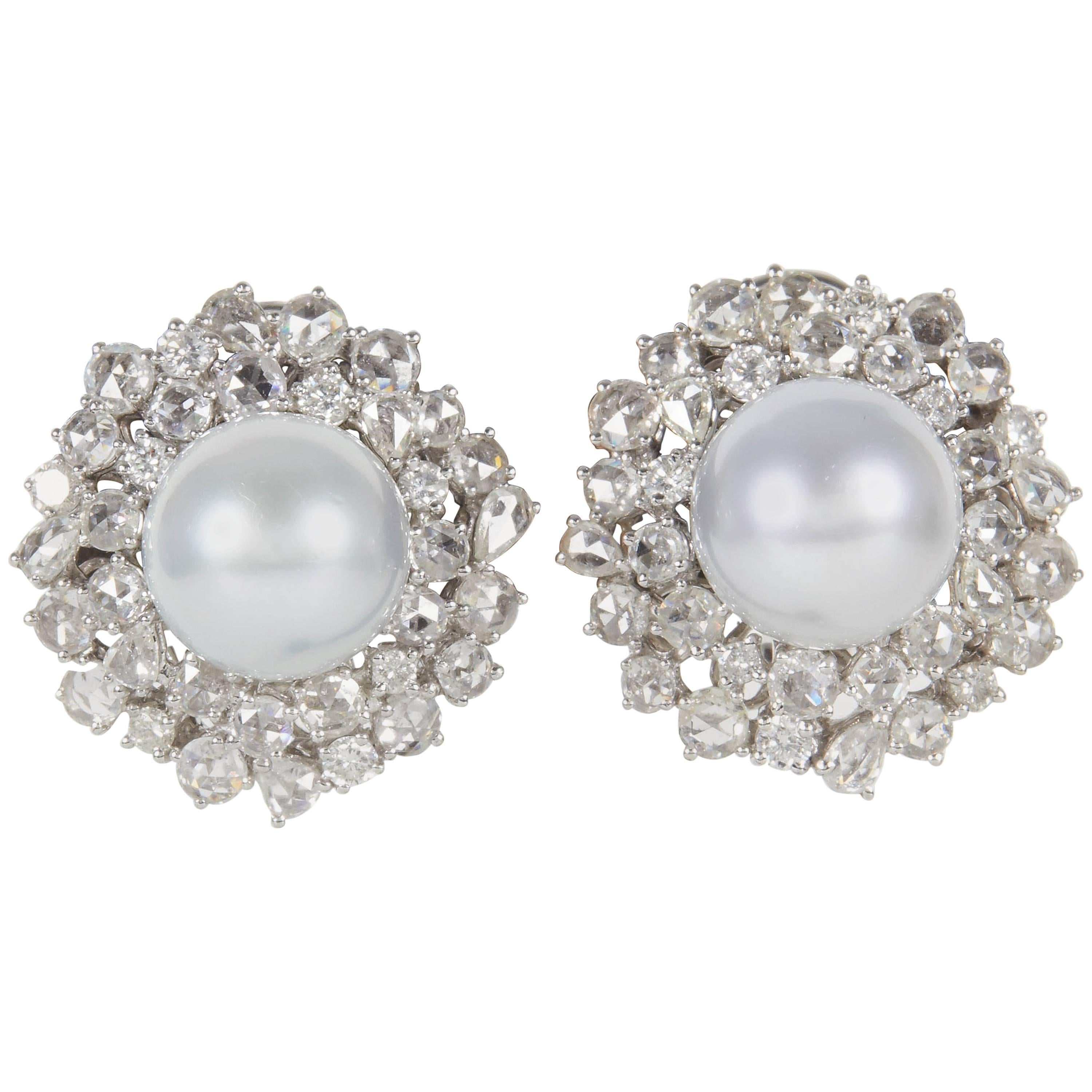 Elegant Pearl Diamond Gold Earrings