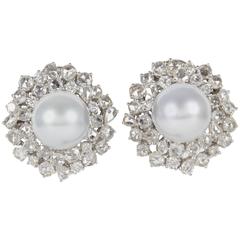 Elegant Pearl Diamond Gold Earrings 4