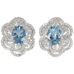 Stunning Aquamarine Diamond Gold Earrings 3