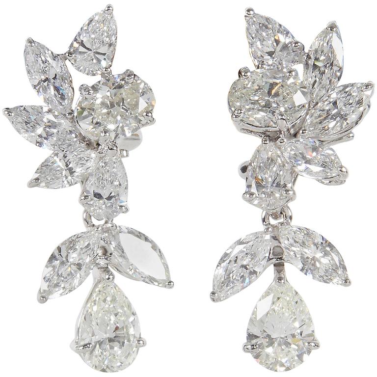 Elegant Diamond Platinum Cluster Earrings with Removable Drops For Sale ...