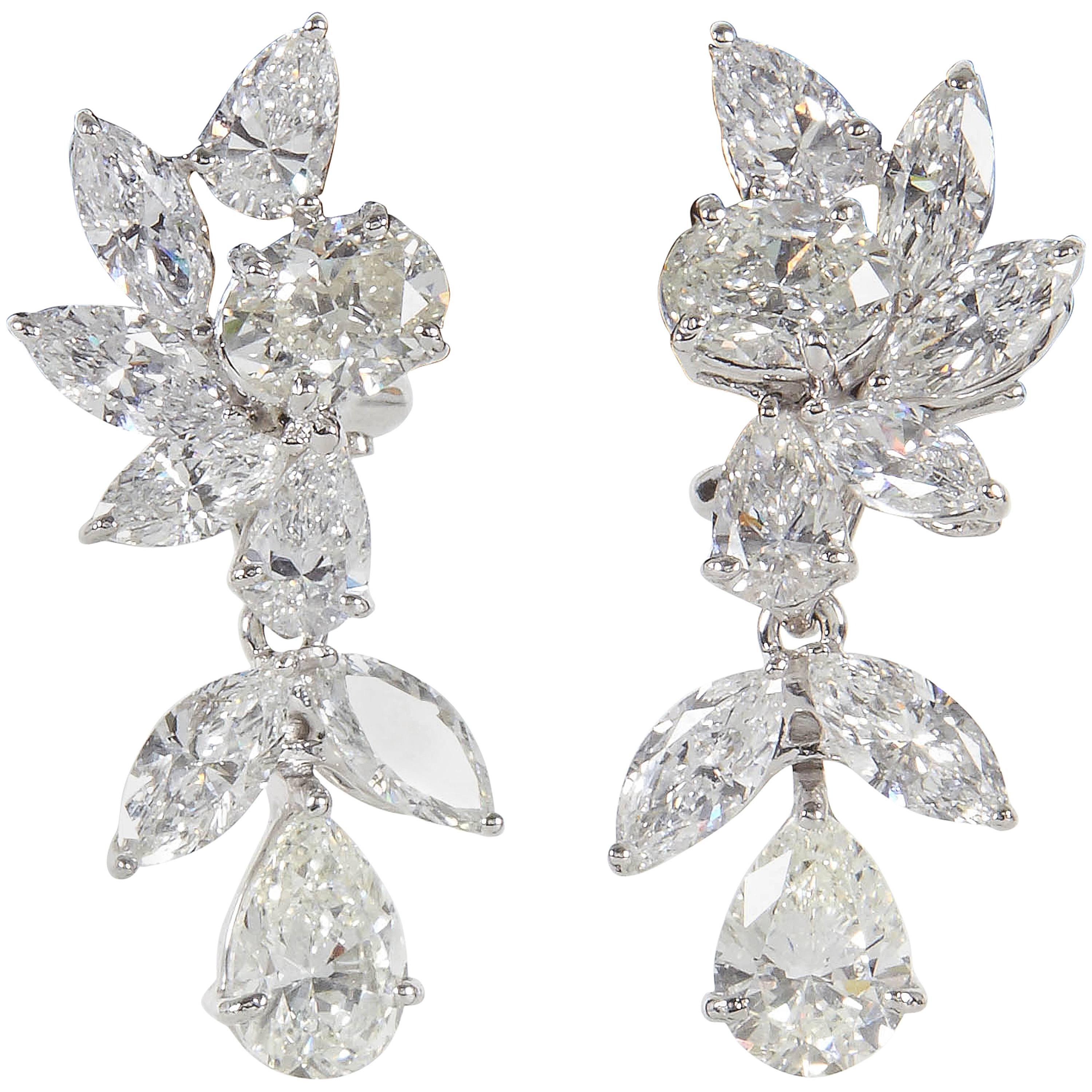 Elegant Diamond Platinum Cluster Earrings with Removable Drops