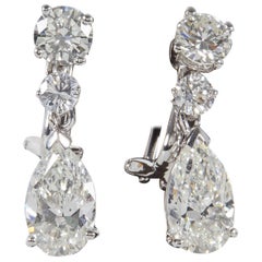 Pear Shape Diamond Dangle Drop Earrings GIA Certified