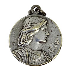 Antique Joan of Arc Locket Rare French Art Nouveau Jeanne D'arc Silver Pendant Necklace