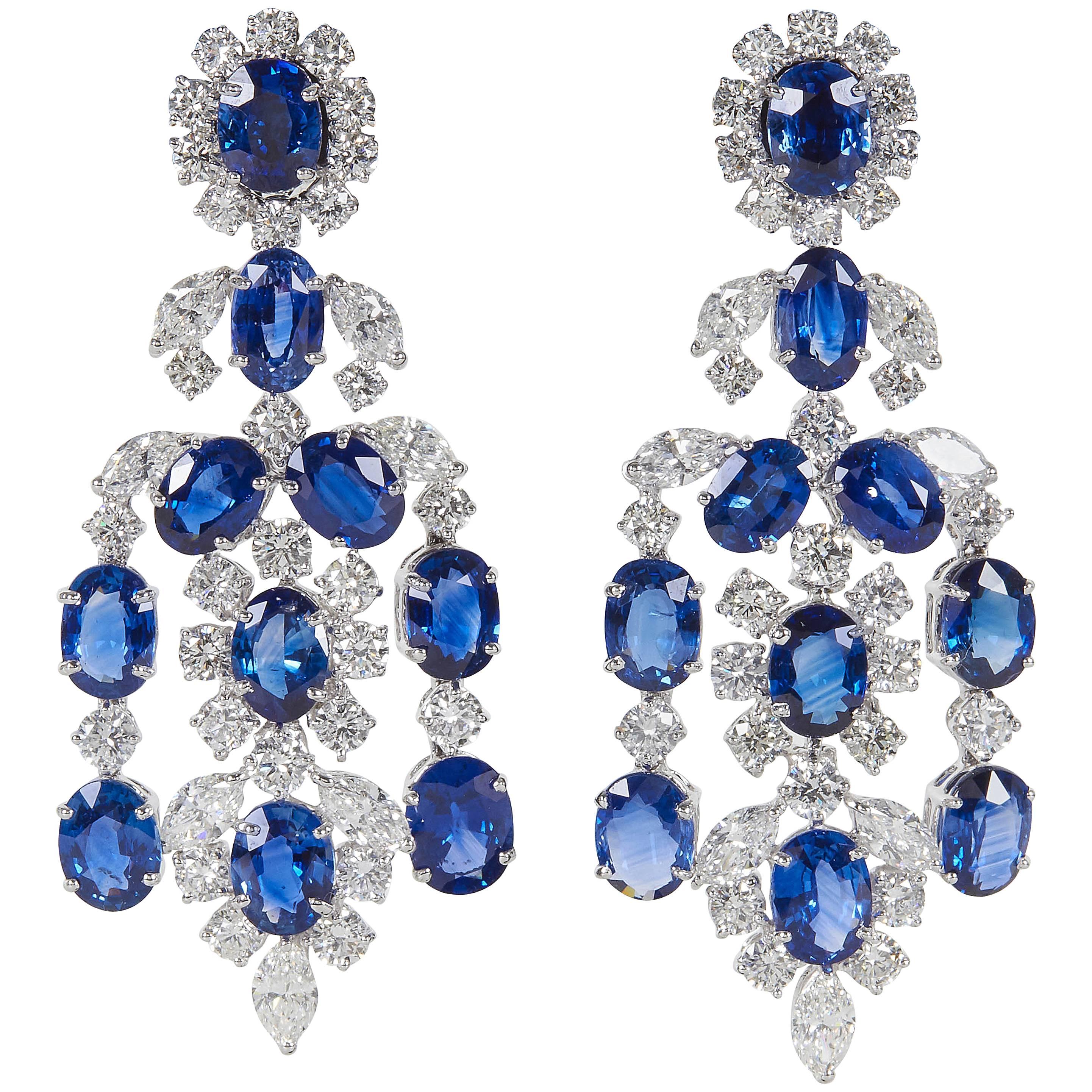 Important Sapphire Diamond Gold Chandelier Earrings