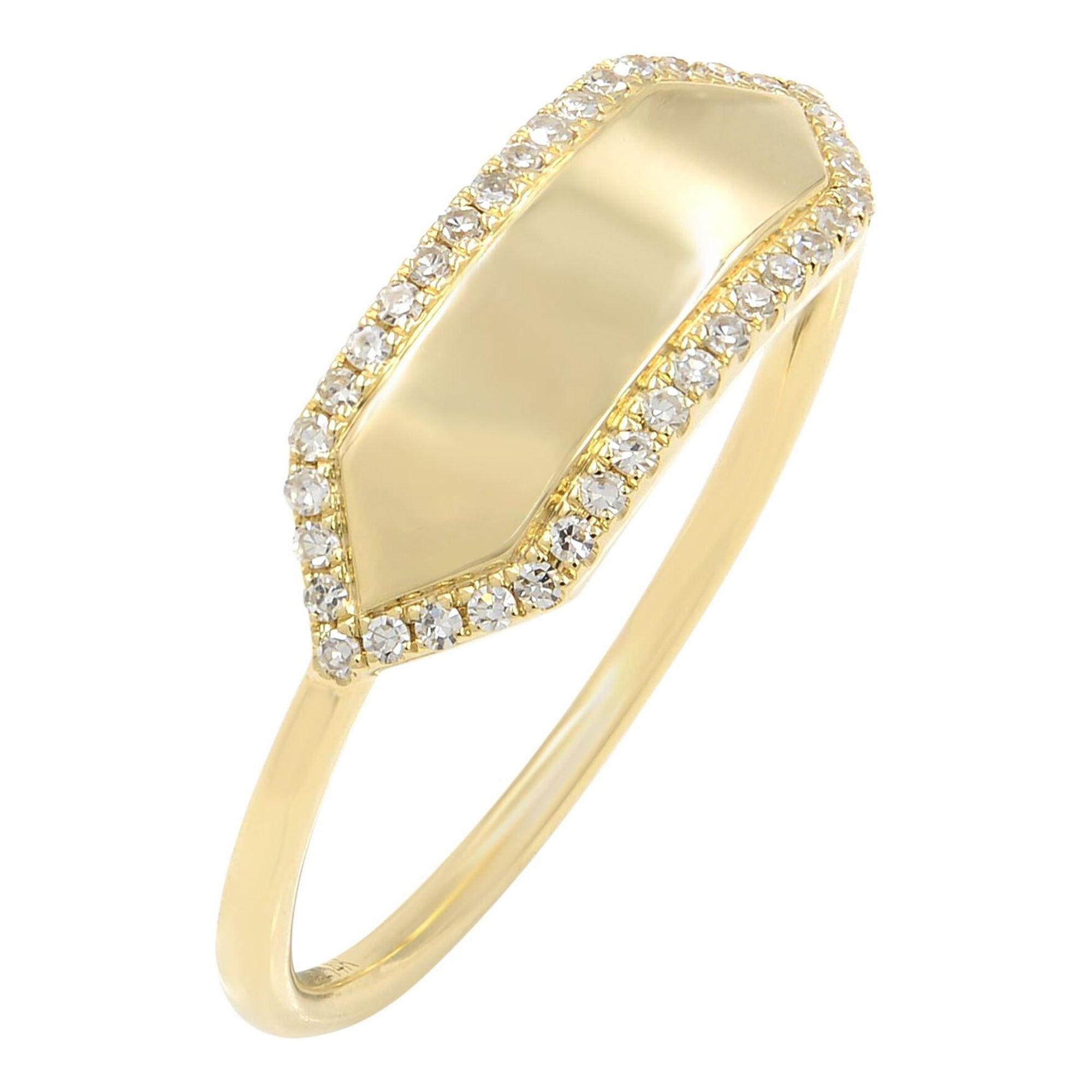 Rachel Koen Diamond Name Plate Ring 14K Yellow Gold 0.11cttw For Sale