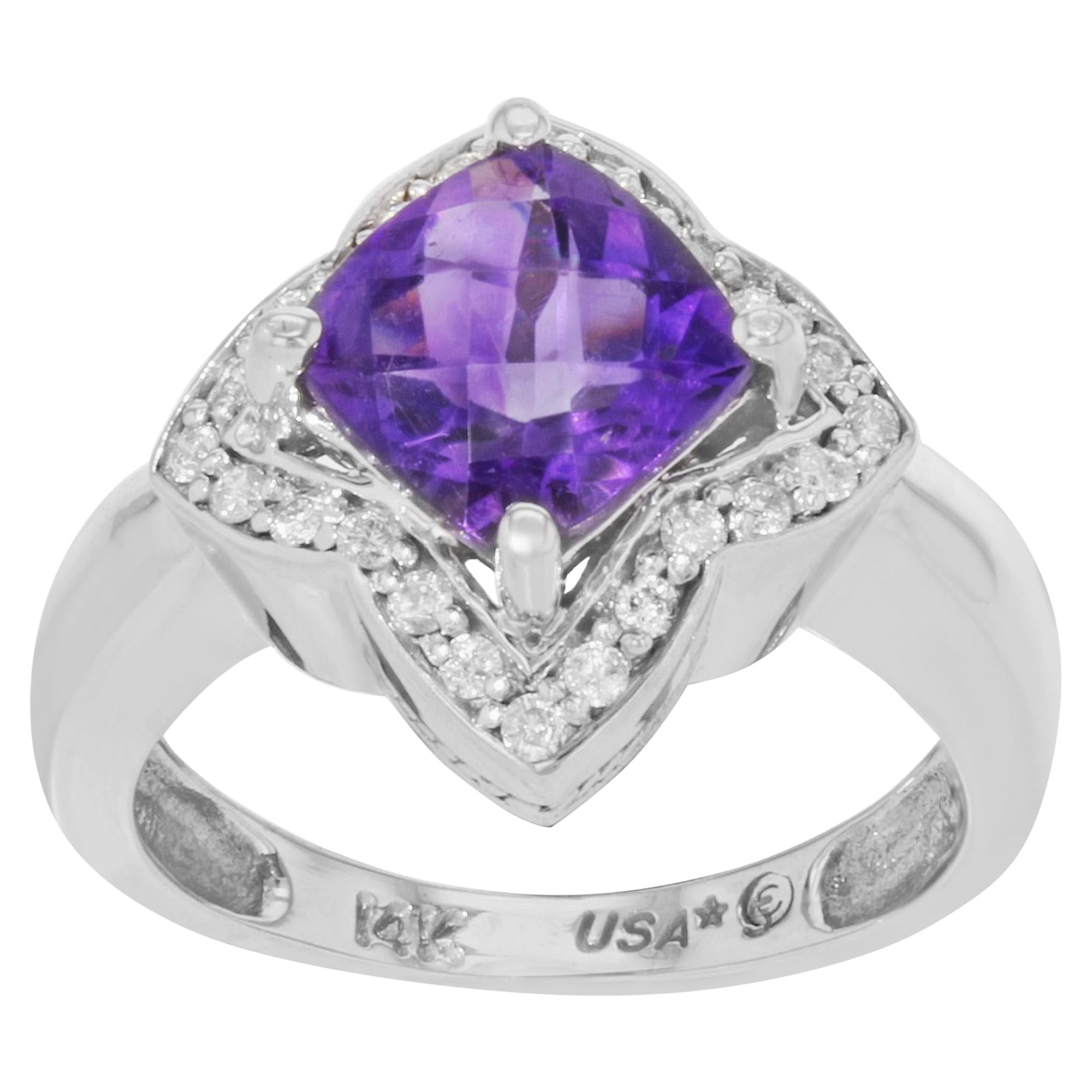 Rachel Koen Amethyst-Diamant-Cocktailring 14K Weißgold 2,00cttw