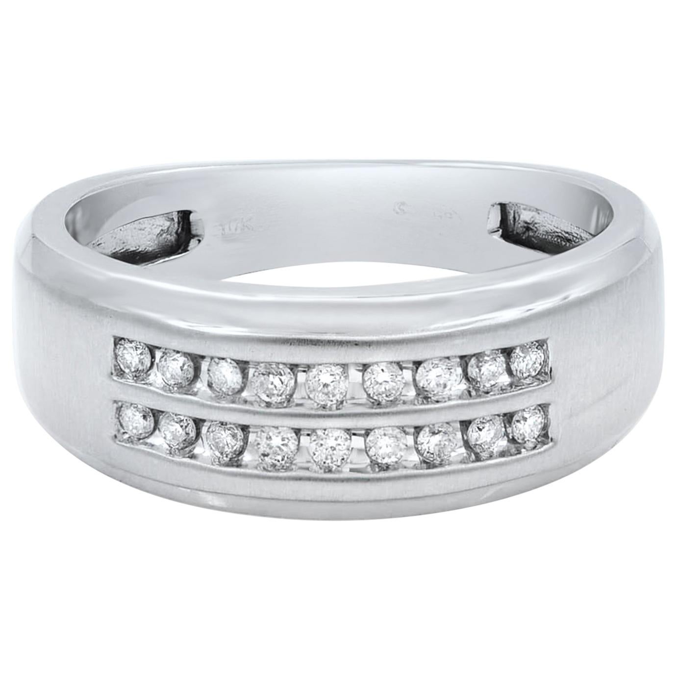 Round Cut Diamond Men's Wedding Band Ring 10k White Gold 0.36 Cttw For Sale