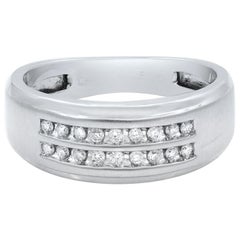 Round Cut Diamond Men's Wedding Band Ring 10k White Gold 0.36 Cttw