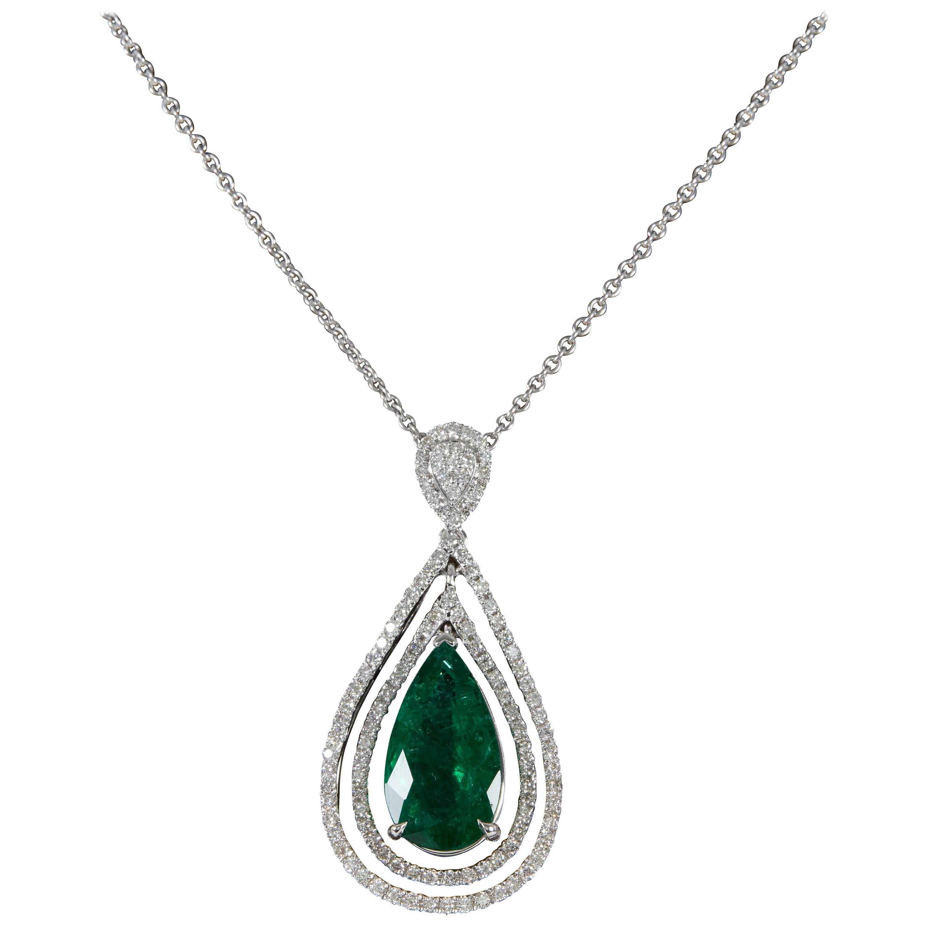 Green Emerald and Diamond Pendant