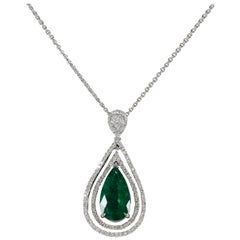 Green Emerald and Diamond Pendant