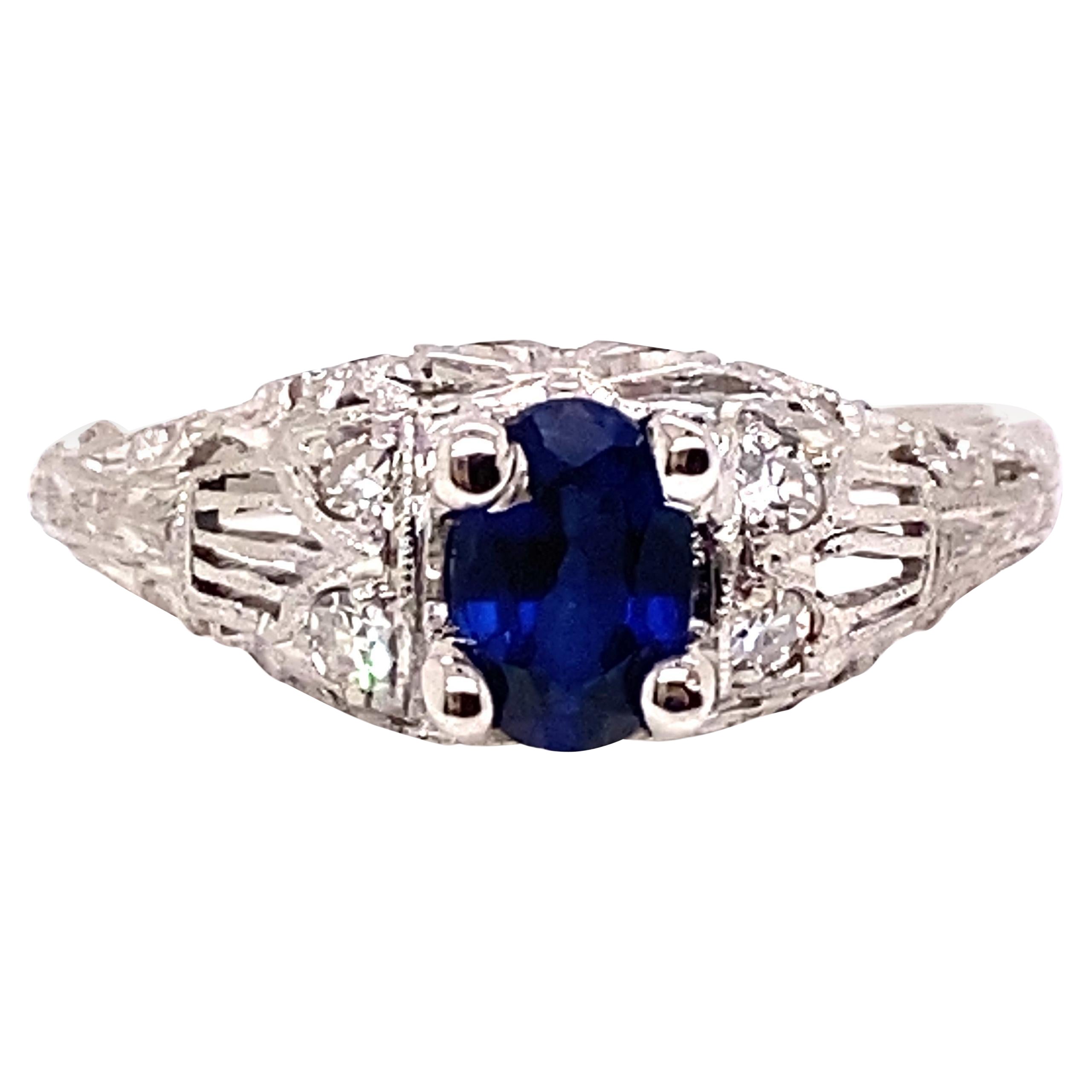 Vintage Sapphire Diamond Engagement Ring .82ct Platinum Deco Original 1920s
