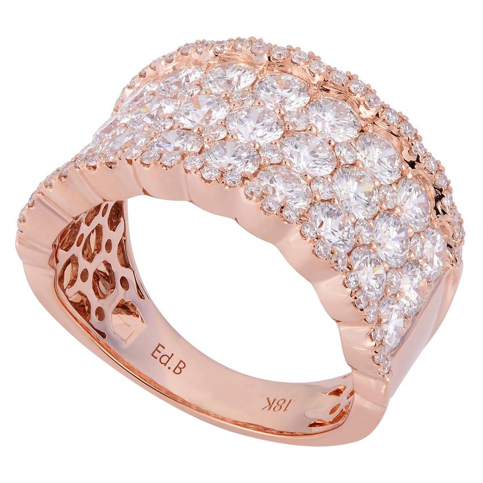 Rachel Koen Diamond Pave Ladies Ring 18K Rose Gold 3.00cttw For Sale