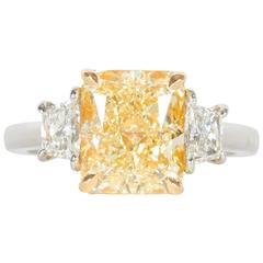 Fabulous GIA Cert 3.74 Carat Fancy Yellow Diamond Platinum Ring 3