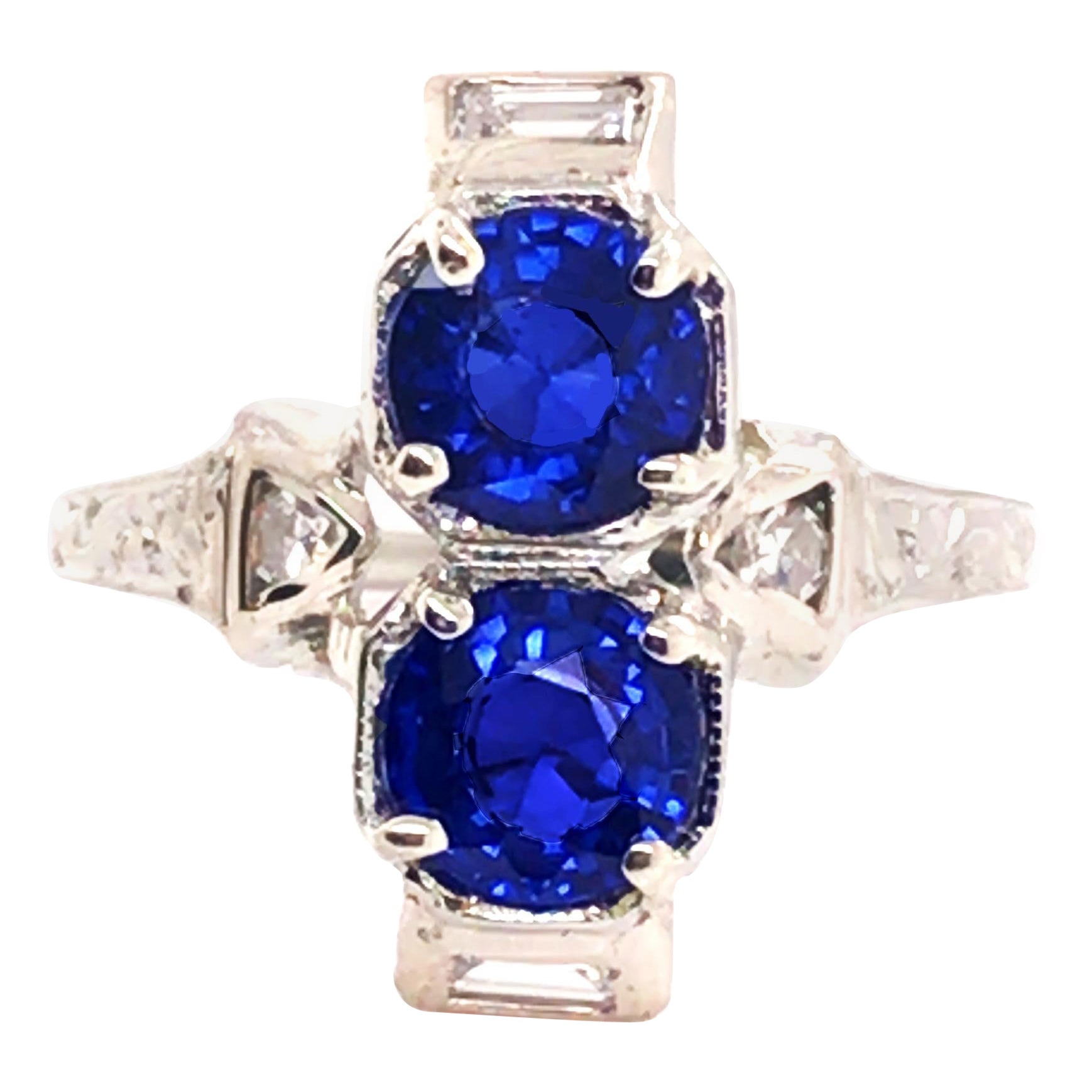 Art Deco Sapphire Ring 1/2ct Original 1920's Antique Hand Engraved 18K