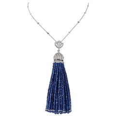 Fabulous Sapphire Diamond Gold Tassel Necklace 