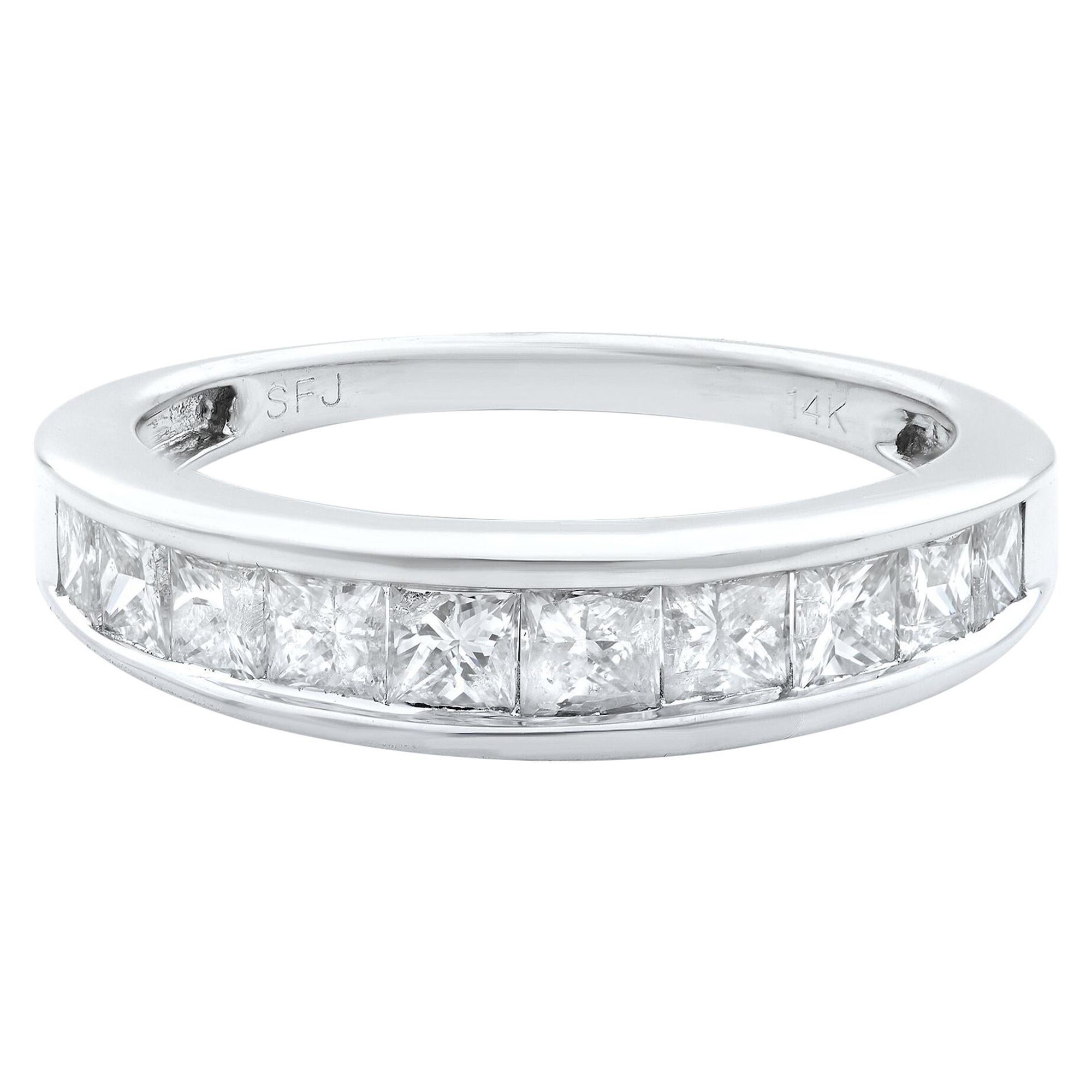 Rachel Koen 14K Gold Princess Cut Diamond Channel Set Wedding Band 1.00 Carat For Sale