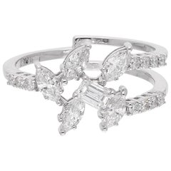 0.92 Carat SI/HI Marquise Round Emerald Cut Diamond Ring 18 Karat White Gold
