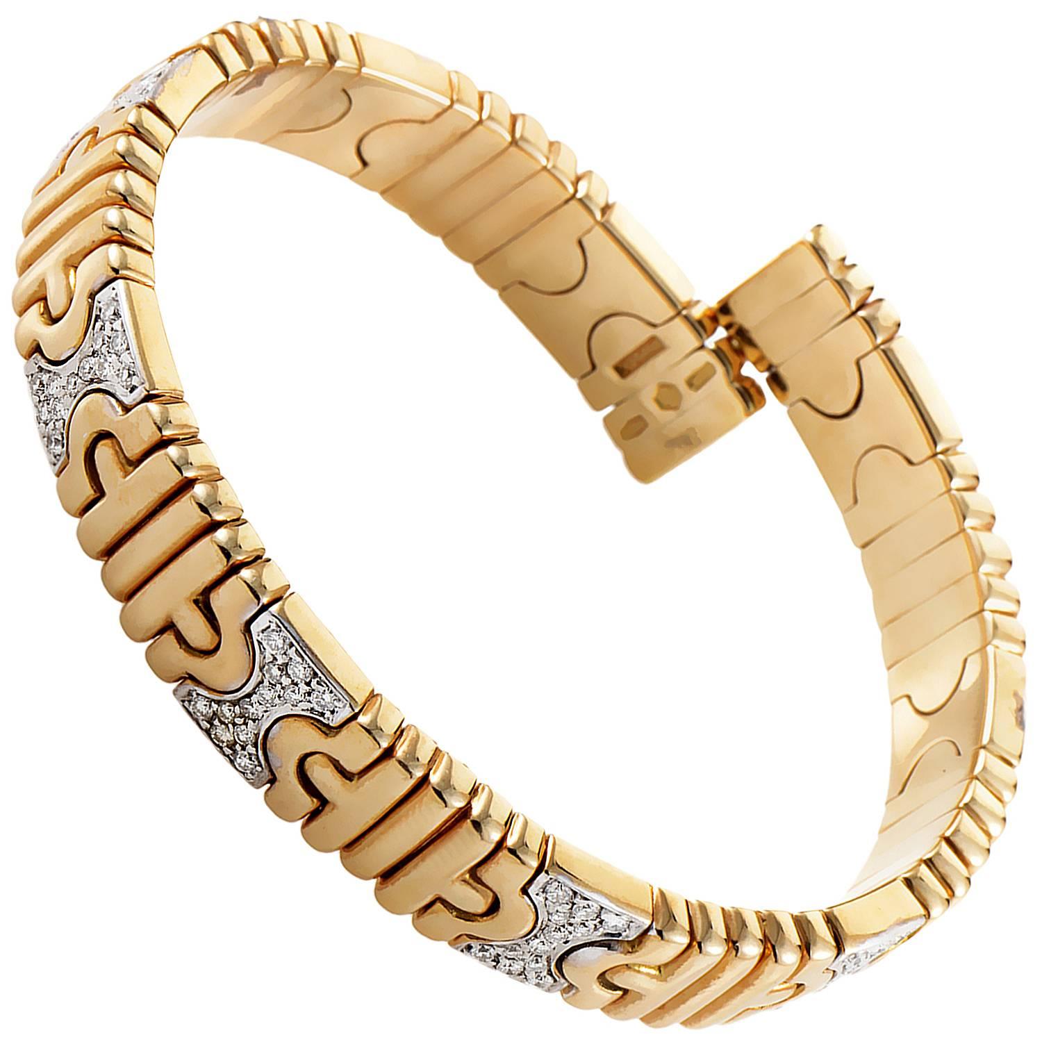 Bulgari Parentesi Diamond Multicolor Gold Bangle Bracelet