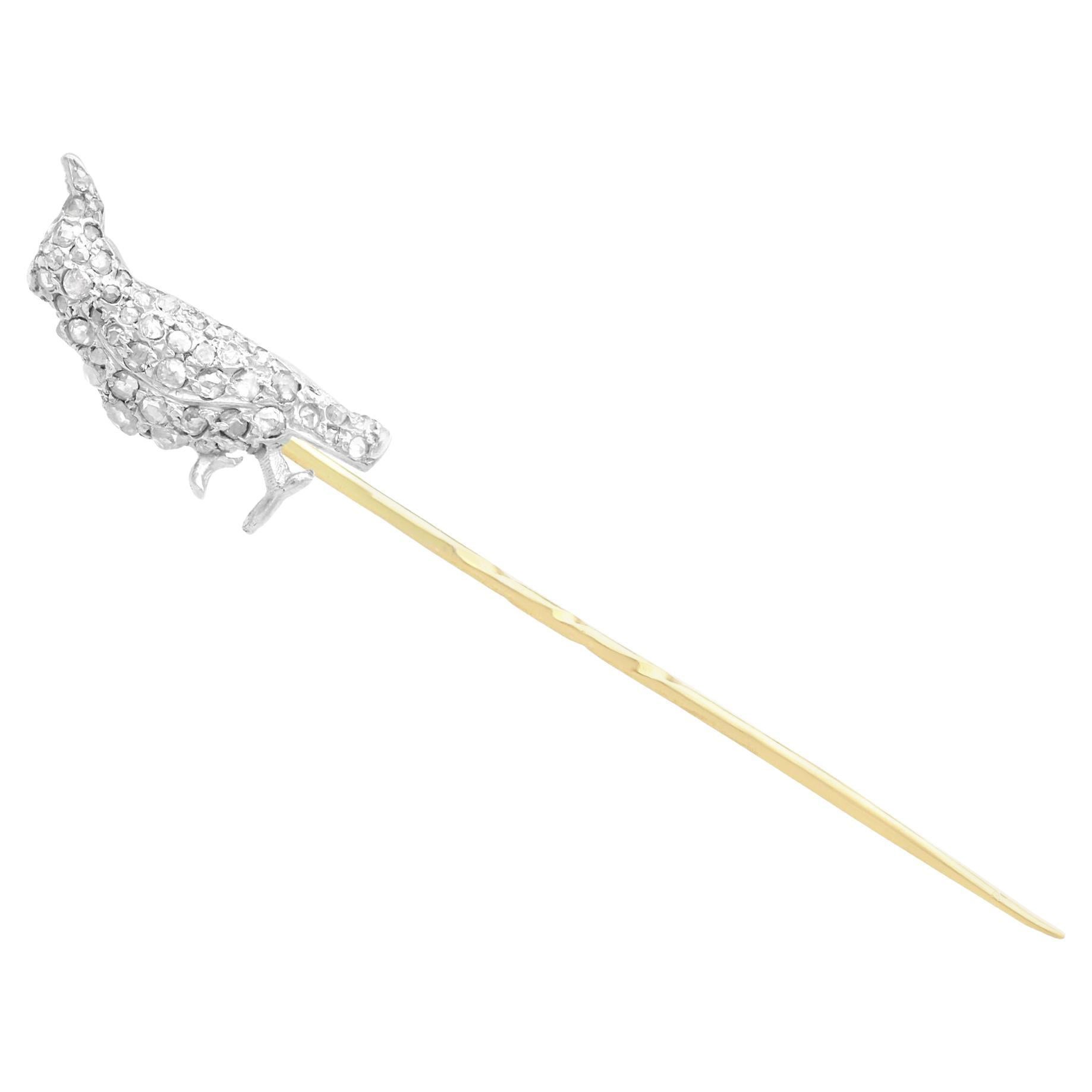 Antique 0.32 Carat Diamond and 9 Carat Yellow Gold Bird Pin Brooch For Sale