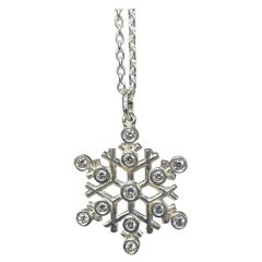 Snowflake Pendant with 024 Carats of White Diamonds and 14K White Gold