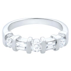Rachel Koen Round & Emerald Cut Diamond Band Ring 18K White 0.50Cttw