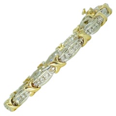 Vintage 3.50 Carat Total Diamonds Two-Tone Gold X Link Love Bracelet