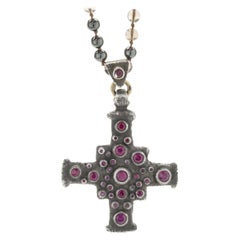 Used Lee Brevard Sterling Silver Smoky Topaz and Hematite Maltese Cross Necklace