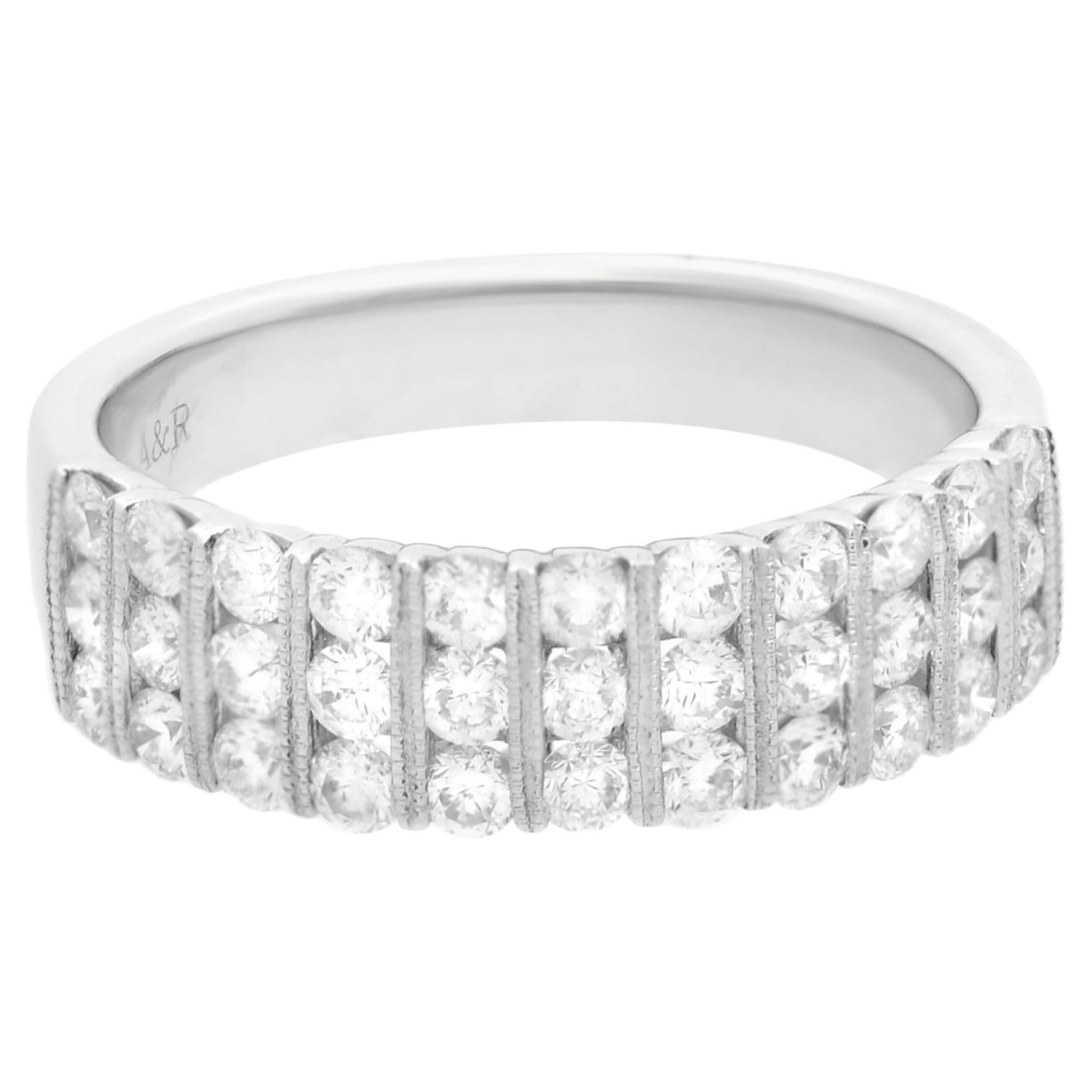 Diamond Channel Set Milgrain Wedding Band Ring 18K White Gold 1.05cttw For Sale