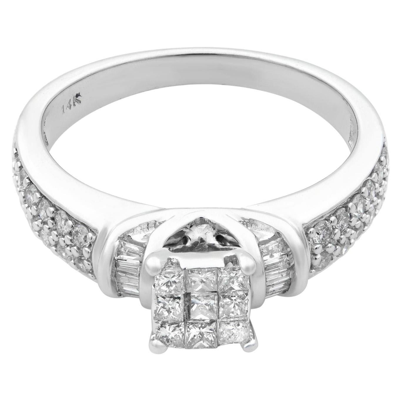 Rachel Koen Bague de fiançailles en or blanc 14 carats avec diamants 0,55 carat poids total