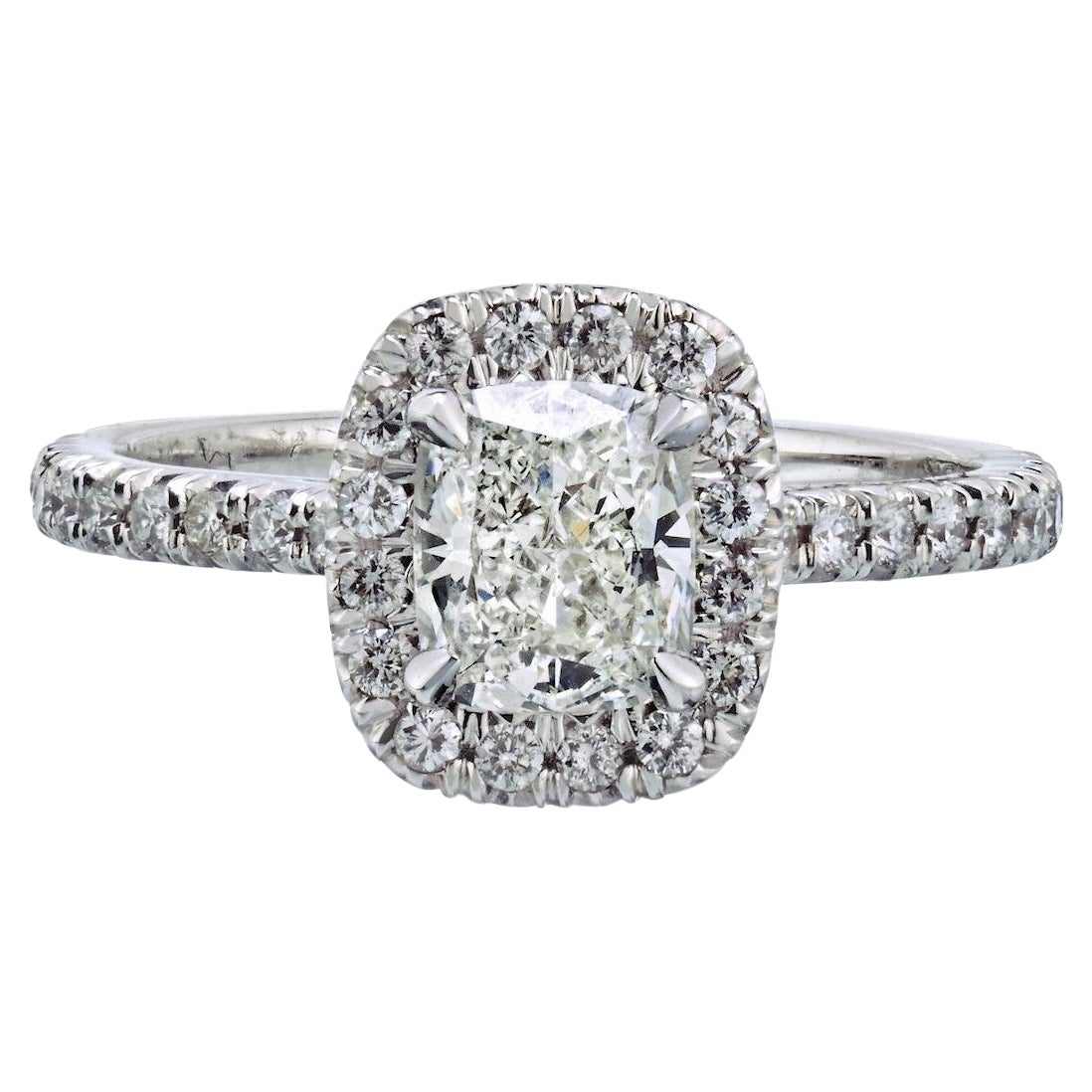 Engagement Cushion Cut Diamond Halo Ring 18K White Gold 1.06Cttw For Sale