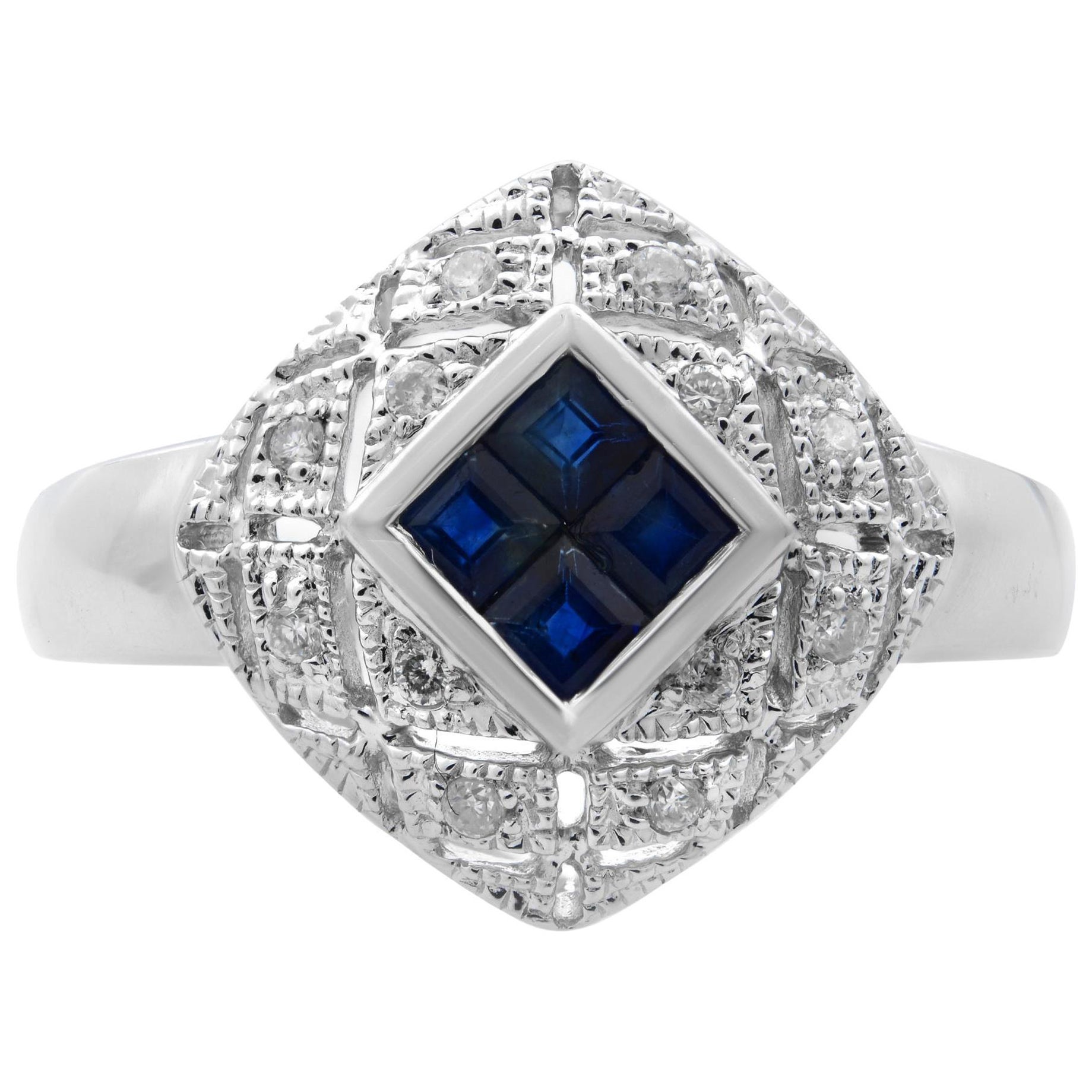 0.25Cttw Blue Sapphire & 0.10Cttw Diamond Ladies Ring 14K White Gold Size 7 For Sale