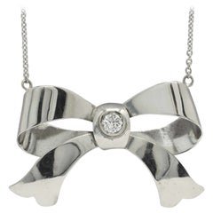Antique Art Deco Platinum Diamond Bow Necklace