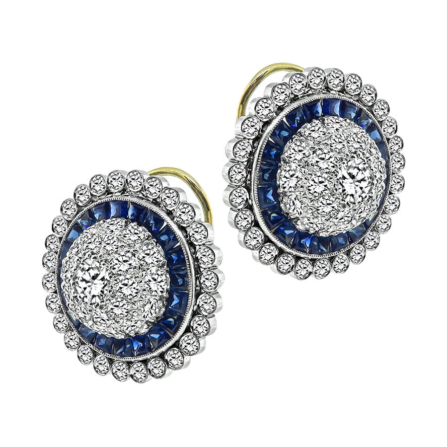 3.00ct Diamond 1.20ct Sapphire Earrings For Sale