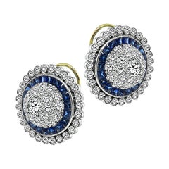 Vintage 3.00ct Diamond 1.20ct Sapphire Earrings