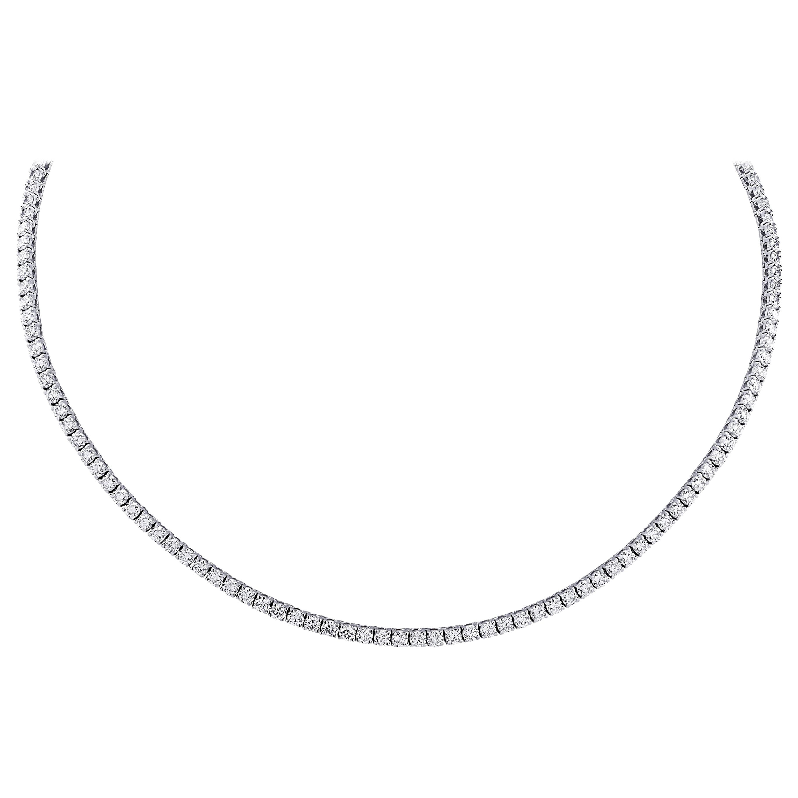 Vivid Diamonds 9.37 Carat Straight Line Diamond Tennis Necklace For Sale
