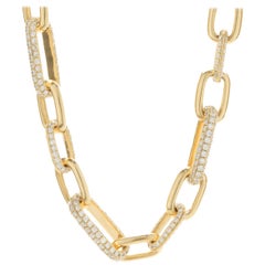 18 Karat Yellow Gold Pave Diamond Paperclip Necklace