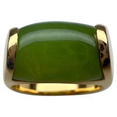 Rare Bvlgari Bulgari Green Jade Tronchetto 18 Karat Yellow Gold Ring with Box