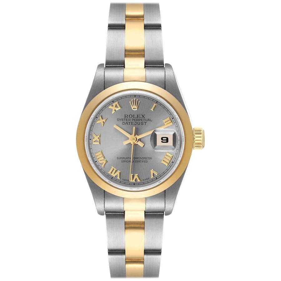 Rolex Datejust Steel Yellow Gold Slate Roman Dial Ladies Watch 69163 Box Papers For Sale