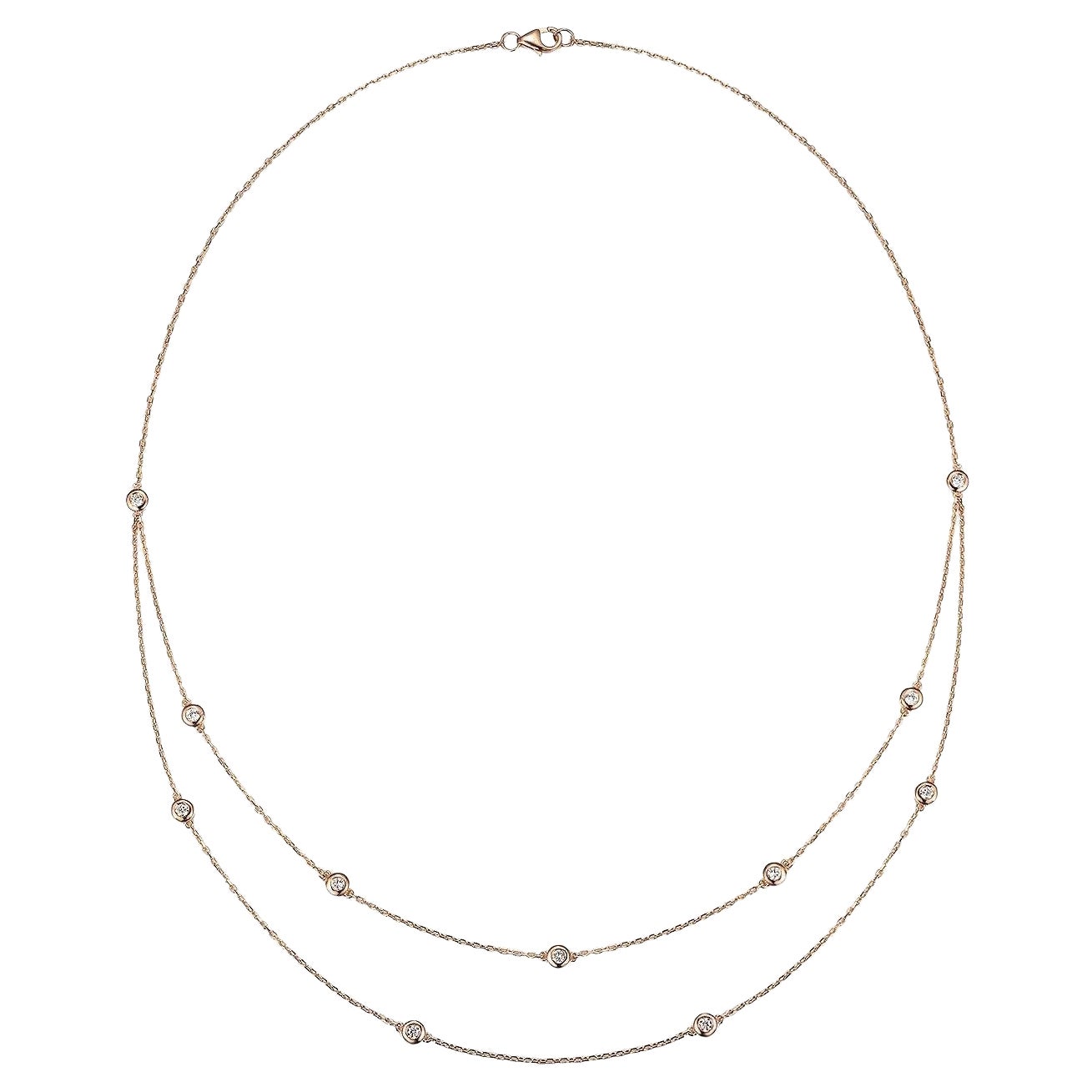 0.40 Carats 11-Station Diamond by the Yard Necklace in 18 Karat Rose Gold For Sale