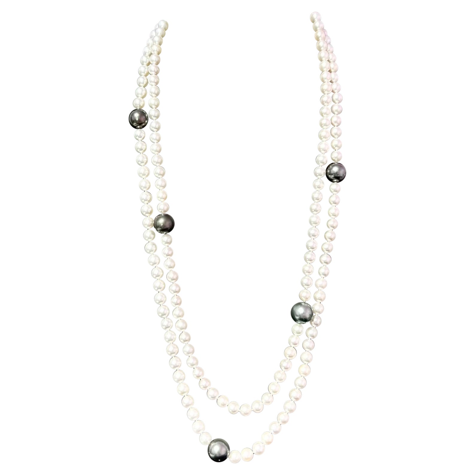 Akoya & Tahitian Pearls Diamond Necklace 18k Gold Certified For Sale