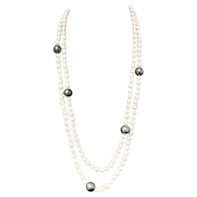 Diamond Tahitian Pearl Necklace 18k Gold Certified For Sale at 1stDibs ...