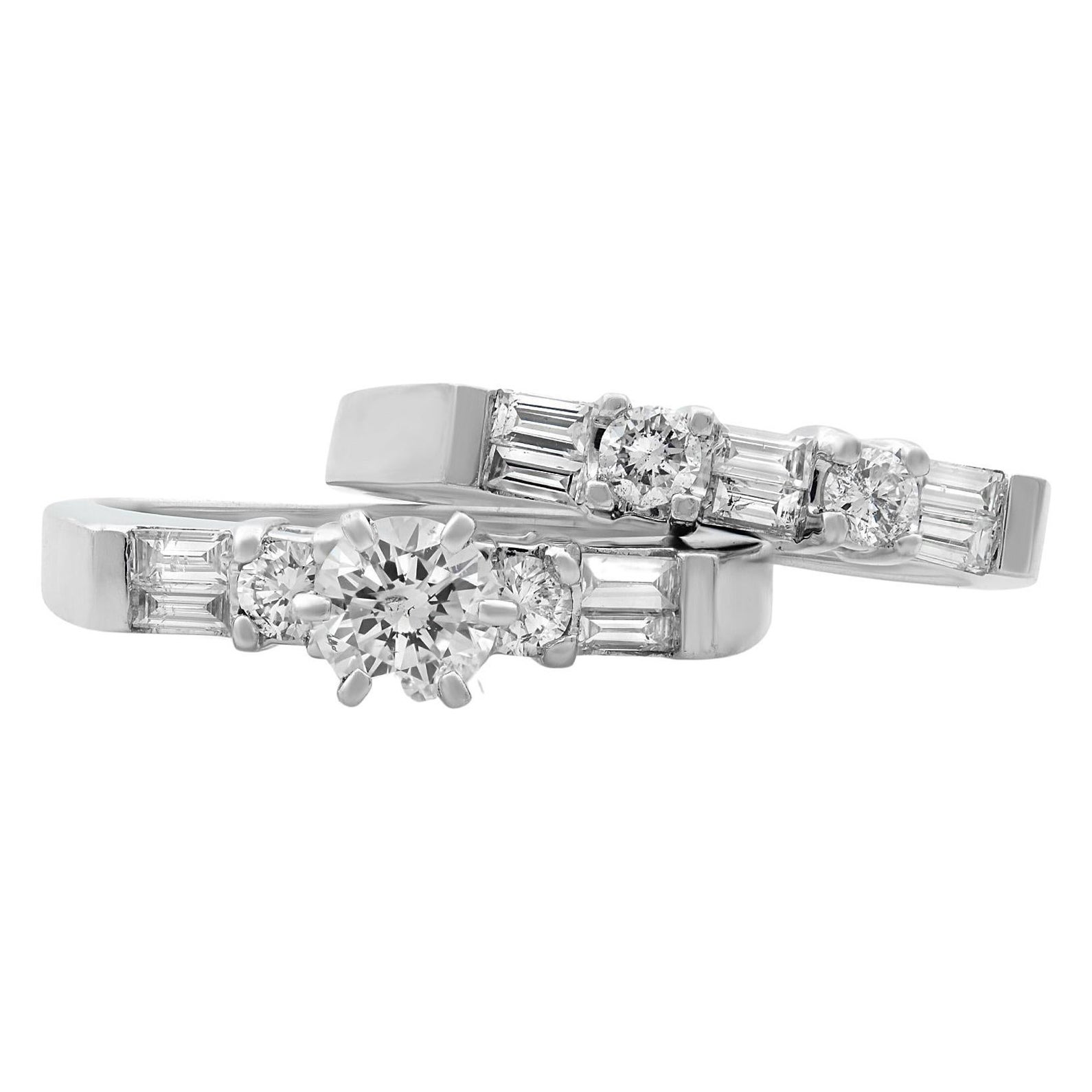 Rachel Koen Diamond Engagement Set of Rings 14K White Gold 1.0cttw For Sale